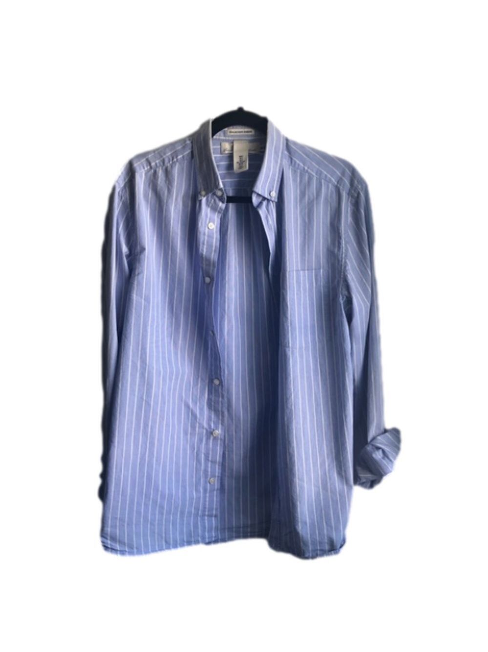 H&M L.O.G.G blue and white striped cotton button down shirt